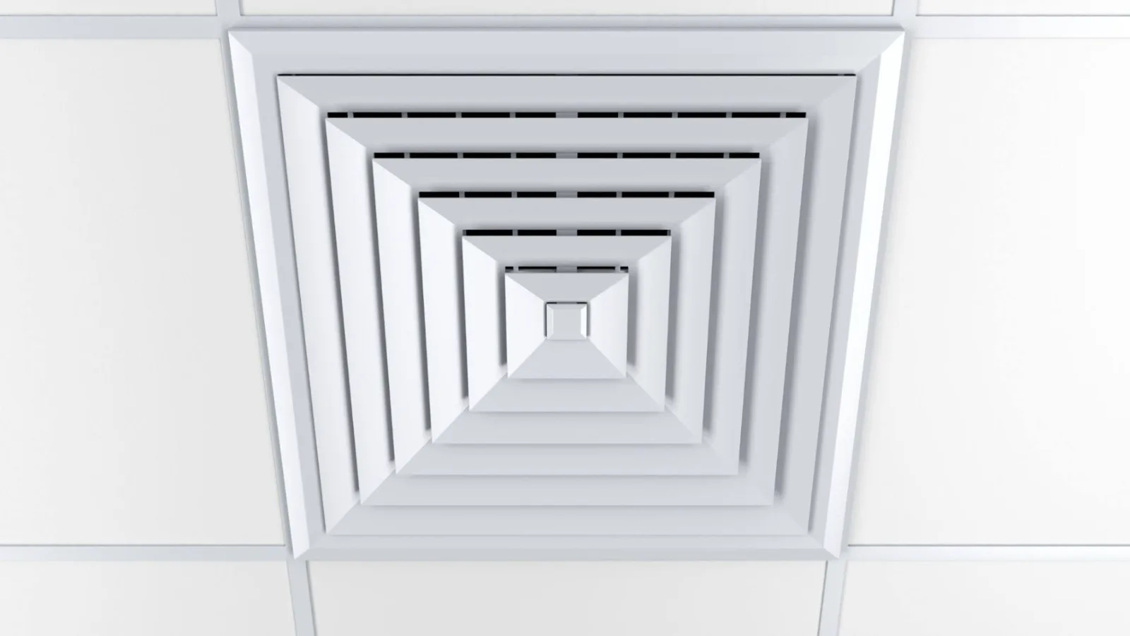 White ceiling vent showing a central whole house fan installation location